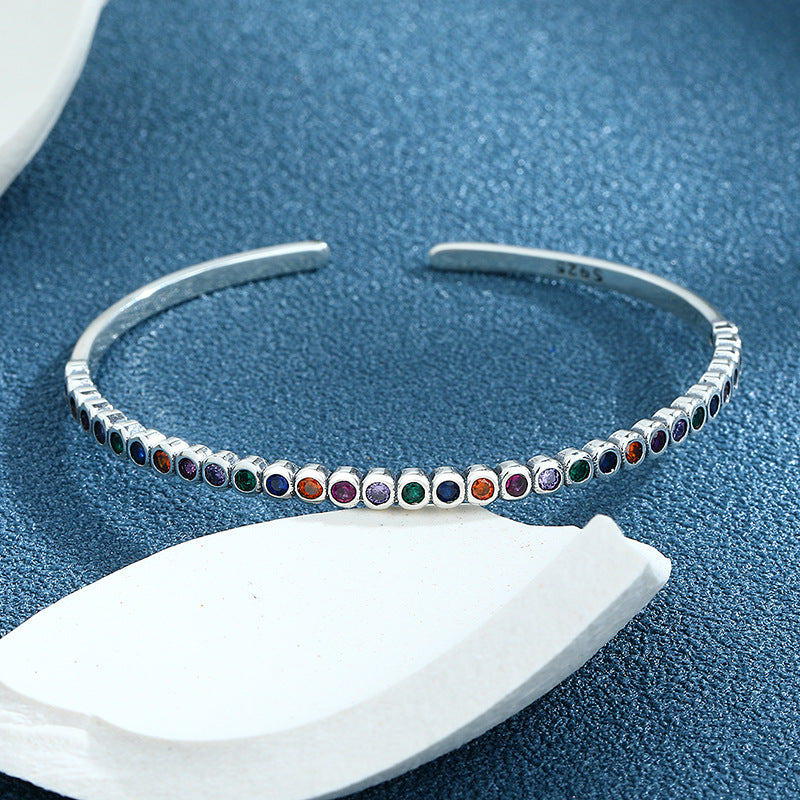 Sterling Silver Rainbow Gemstone Cuff