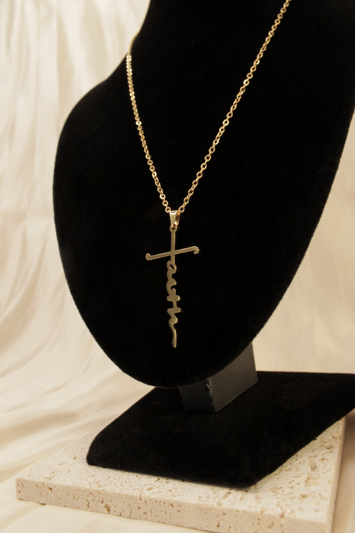 Golden 'Faith' Cross Pendant Necklace