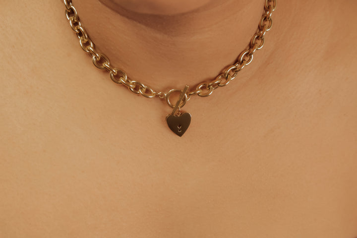 Golden Heart Pendant Stainless Steel Necklace