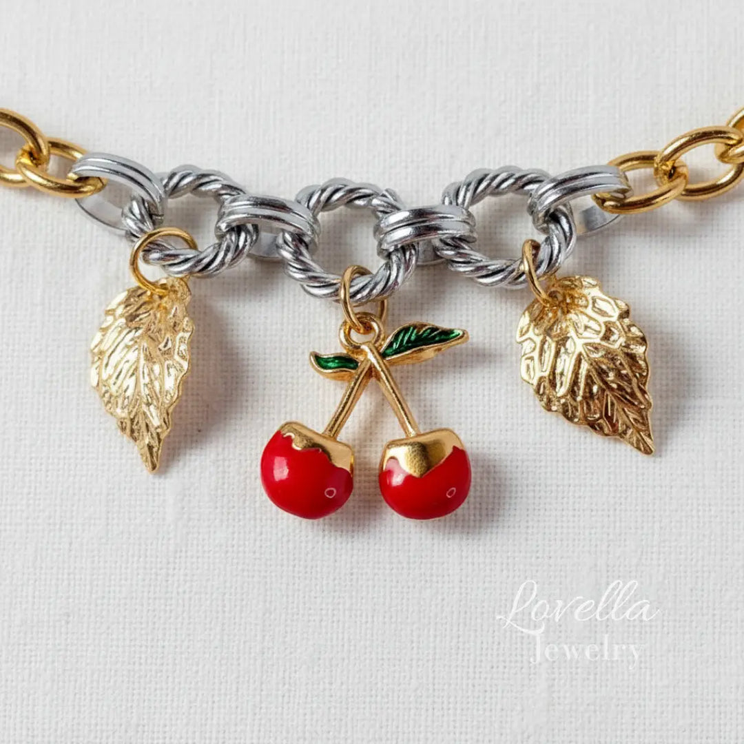 Cherry Charm Two-Tone Rope Link Bracelet