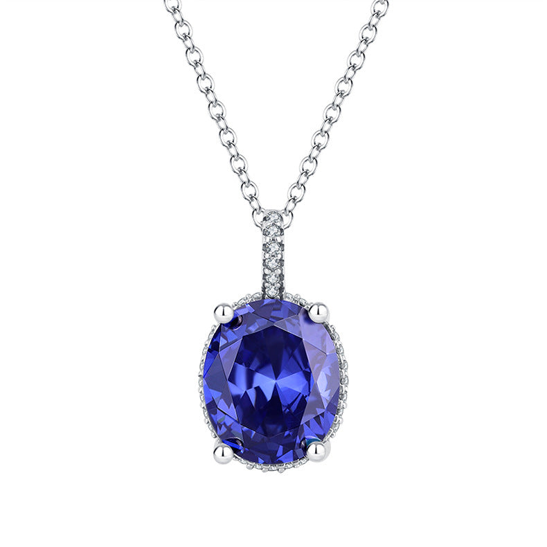 Timeless Elegance 925 Sterling Silver Necklace with Blue Gemstone Pendant