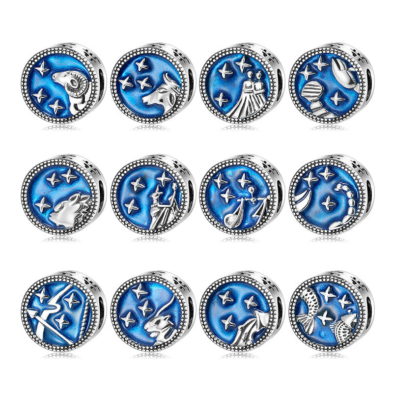 Zodiac Whispers: Celestial Sterling Silver Charm Collection with Enamel Finish