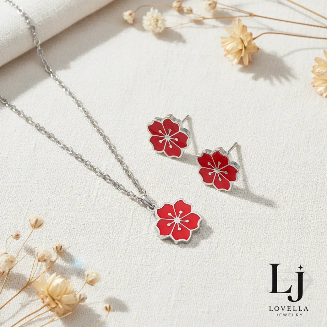 Red Blossom Set (Silver)