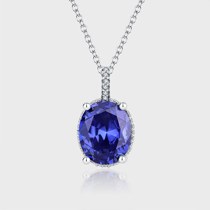 Timeless Elegance 925 Sterling Silver Necklace with Blue Gemstone Pendant