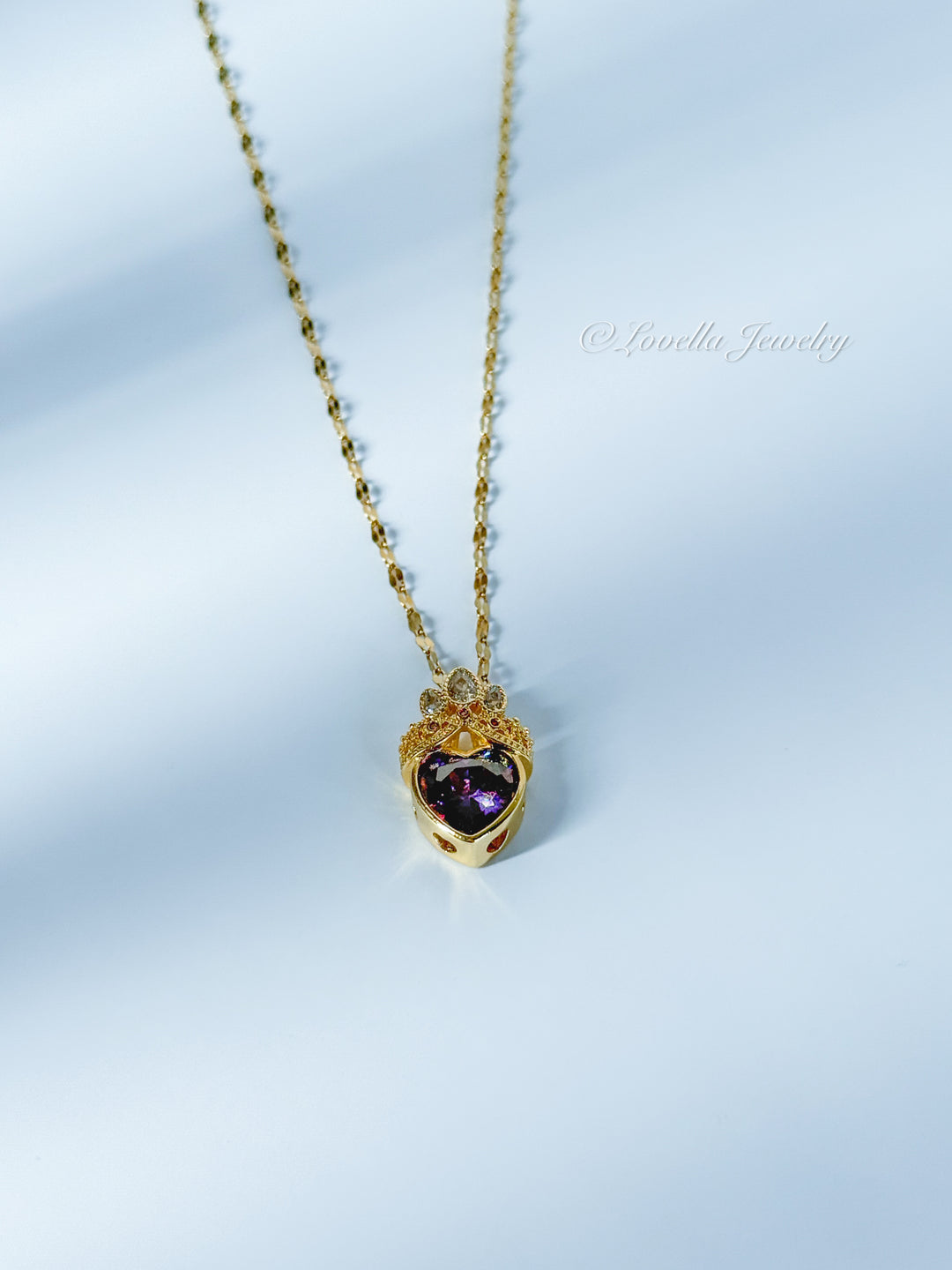 Royal Heart Necklace with Gems — Blue / Violet