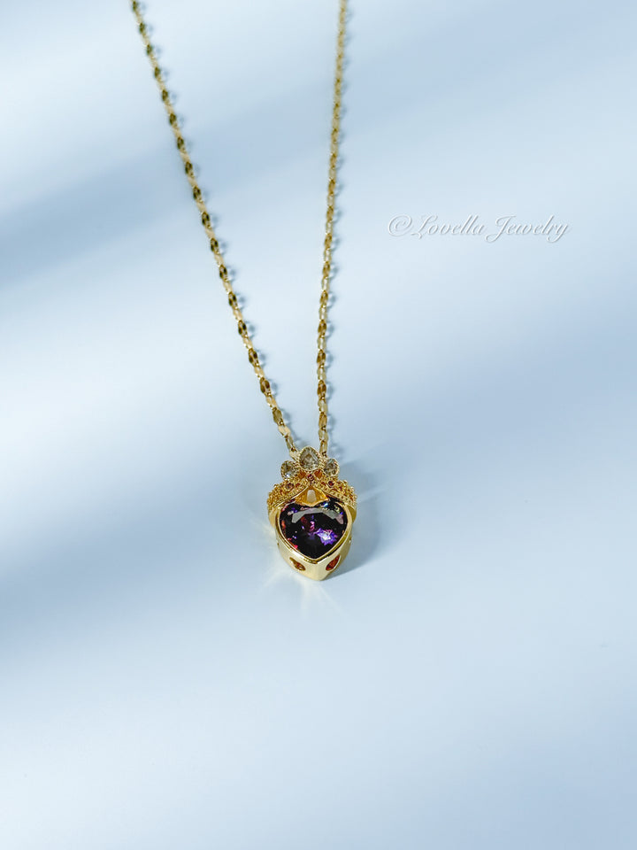 Royal Heart Necklace with Gems — Blue / Violet