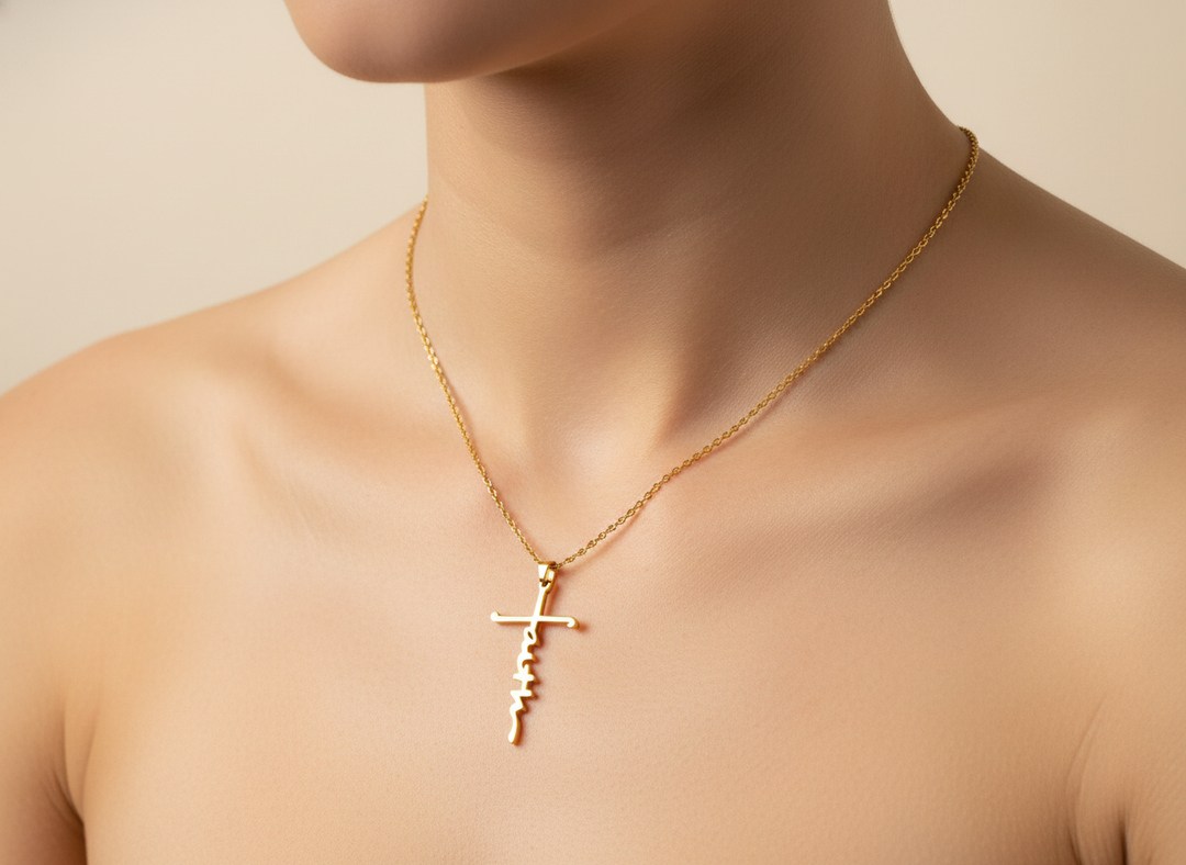 Golden 'Faith' Cross Pendant Necklace