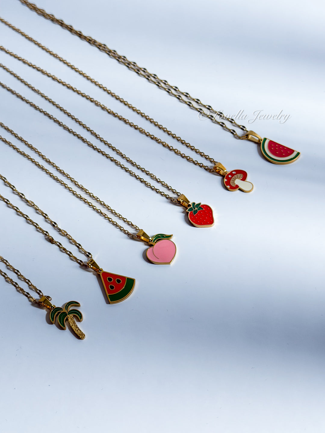 Tropical Fruit Charm Necklace – Gold Tone Stainless Steel
