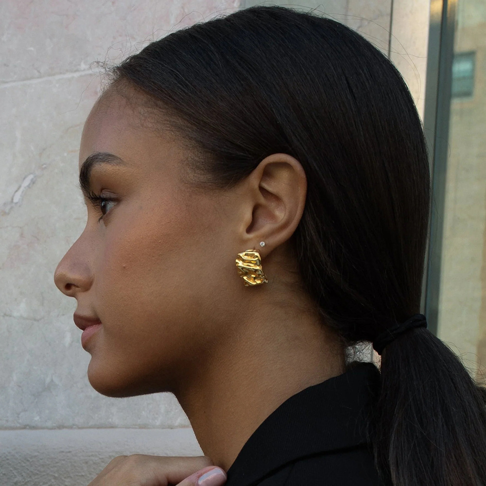 Abstract Golden Melt Stud Earrings