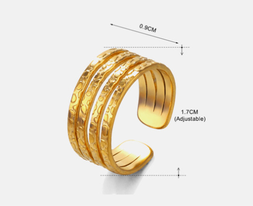 Anillo multibandas texturizado dorado