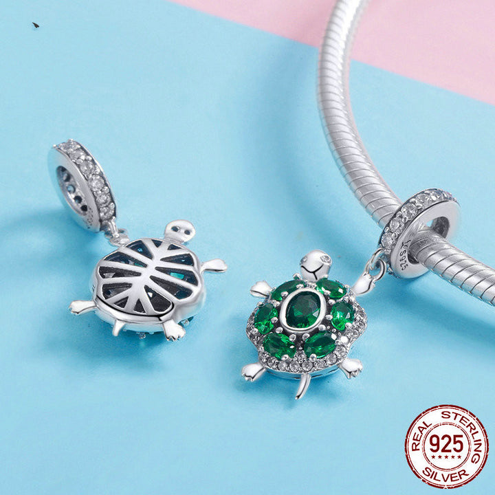 Sterling Silver Turtle Charm with Green Crystals