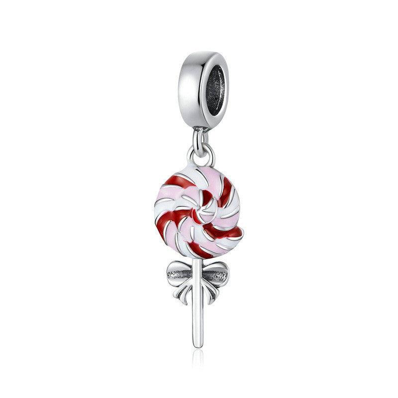 Sterling Silver Candy Cane Charm with Enamel Finish