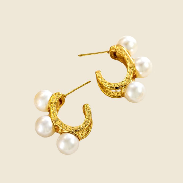 Stainless Steel Pearl Hoop Earrings