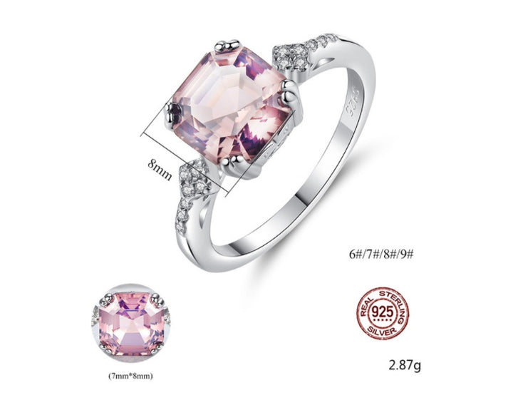 Pink or Blue Cubic Zirconia Ring in 925 Sterling Silver