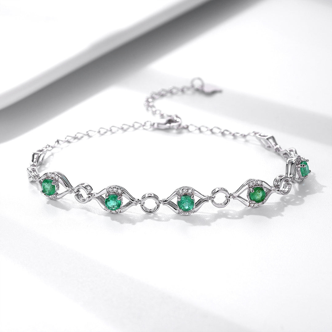 Platinum Gold-Finished S925 Silver Bracelet with Emerald Gemstone Accents