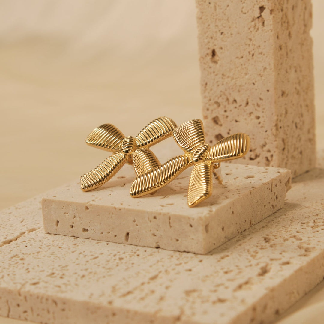 Golden Ribbon Bow Earrings