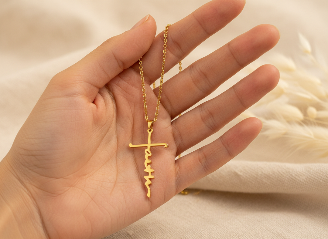 Golden 'Faith' Cross Pendant Necklace