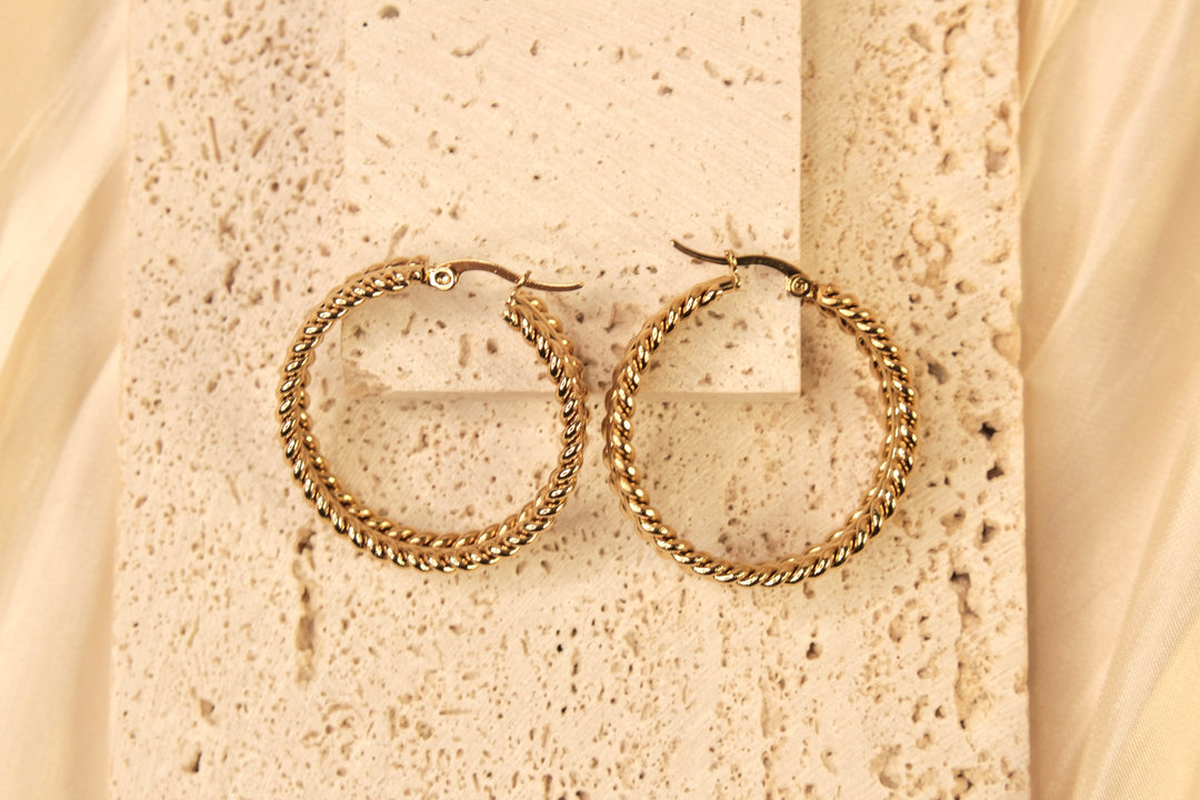 Golden Olive Leaf Hoop Earrings