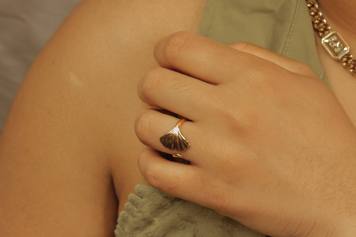 Golden Ginkgo Leaf Adjustable Ring