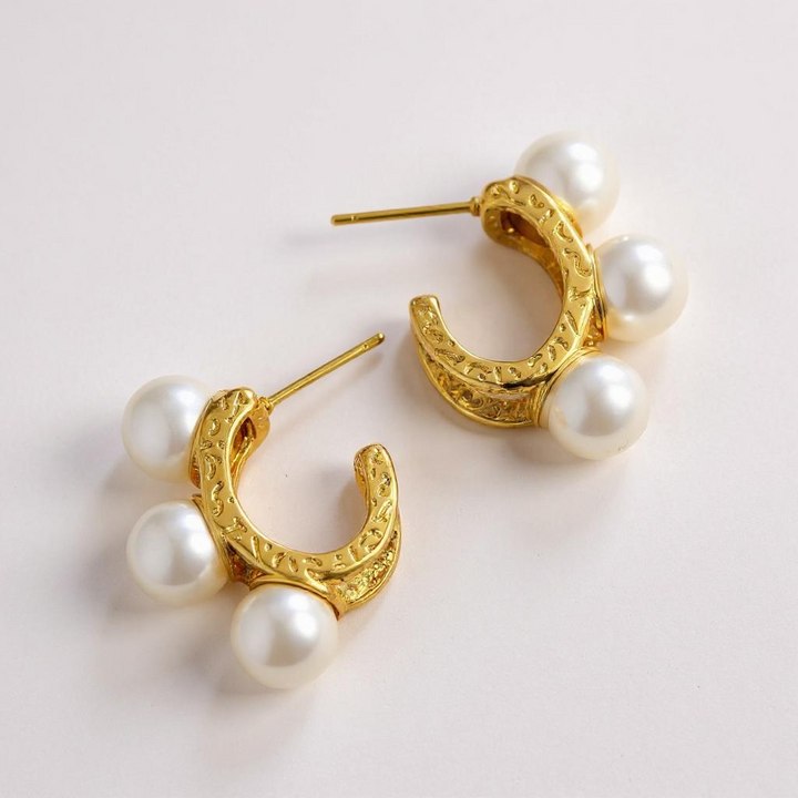 Pendientes de aro de perla de acero inoxidable