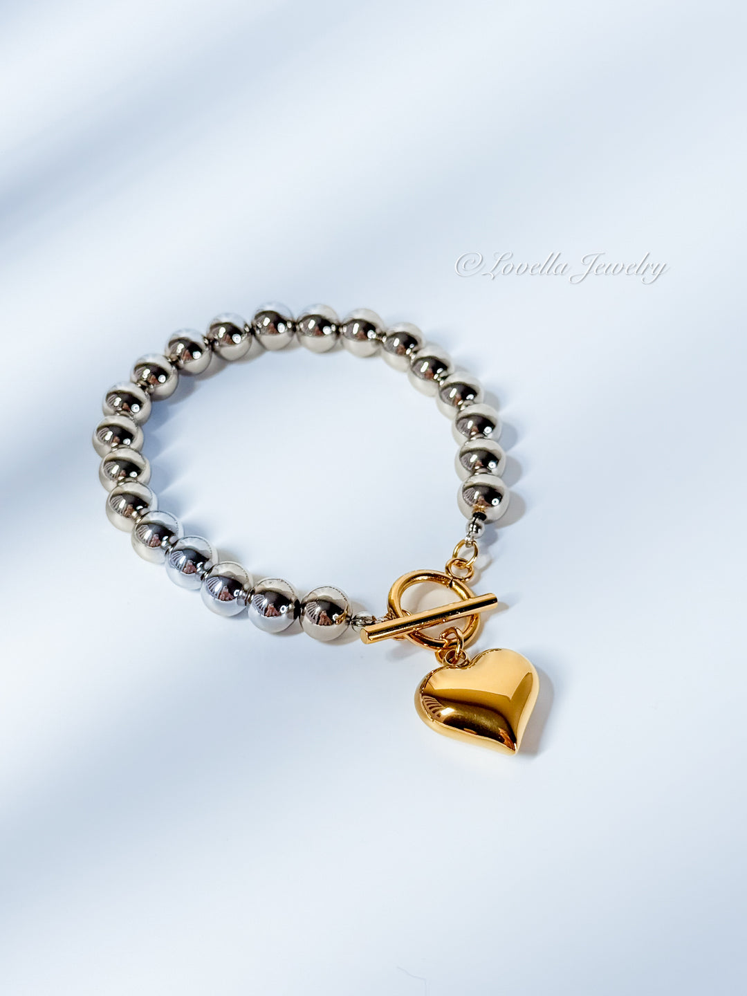 Golden Heart Hematite Bead Bracelet