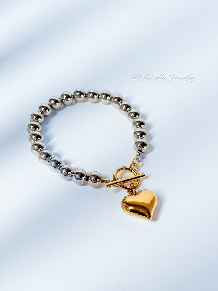 Golden Heart Hematite Bead Bracelet