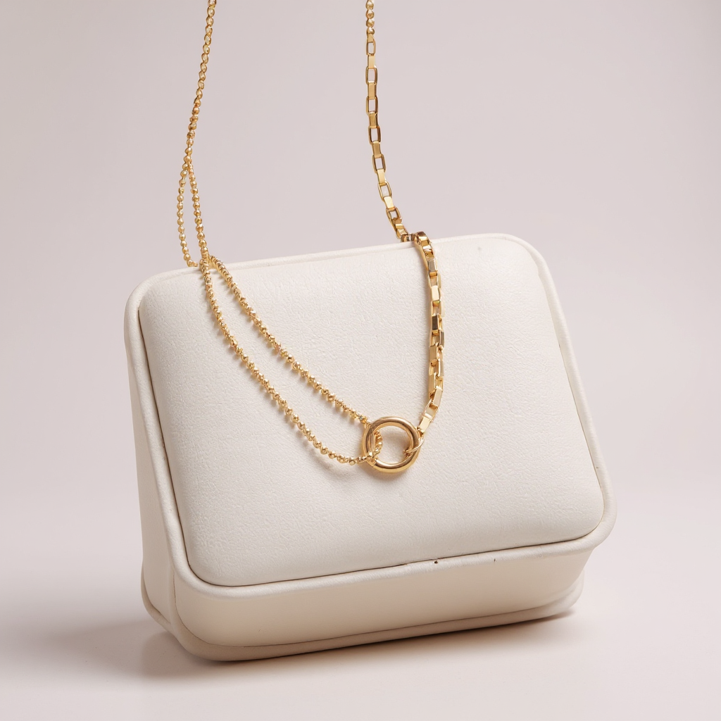 Dual Chain Circle Necklace – Gold