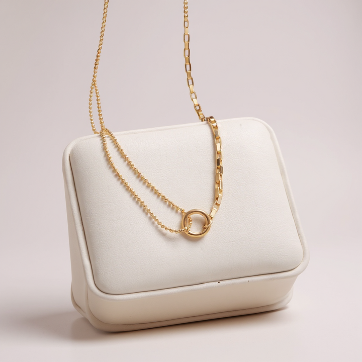Dual Chain Circle Necklace – Gold
