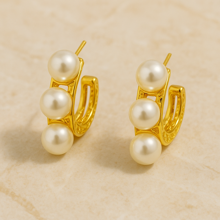 Stainless Steel Pearl Hoop Earrings