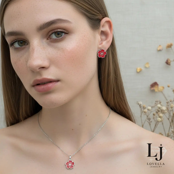 Red Blossom Set (Silver)