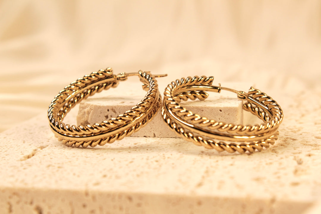 Golden Olive Leaf Hoop Earrings