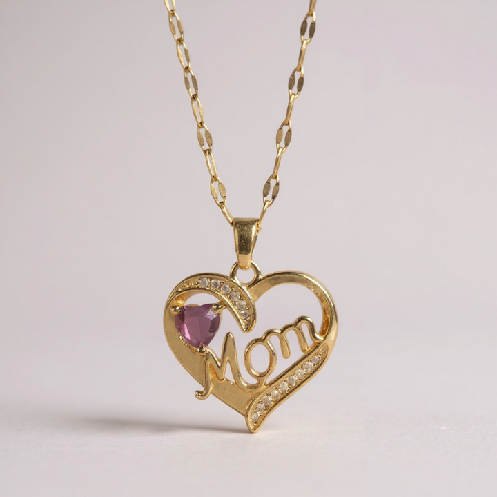 Collar con forma de corazón para mamá: tono dorado con detalles de cristal
