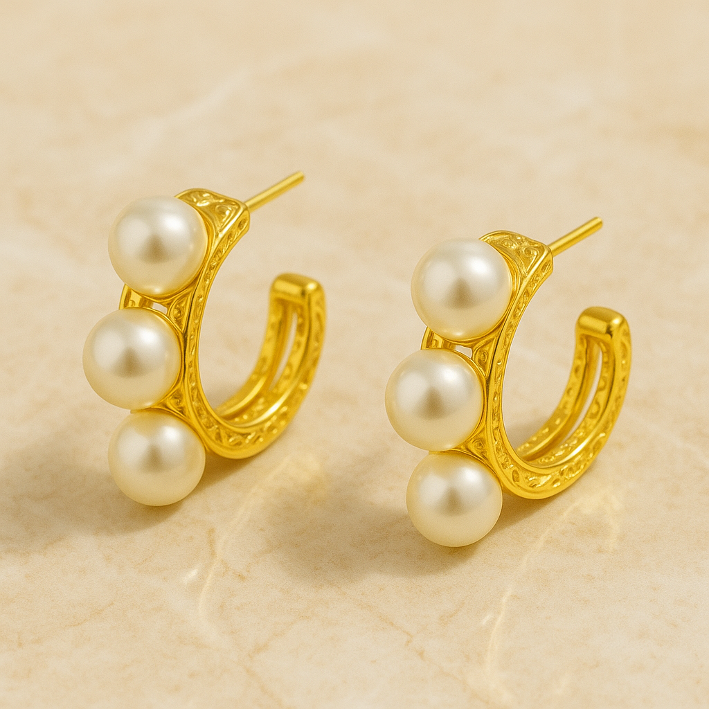 Stainless Steel Pearl Hoop Earrings