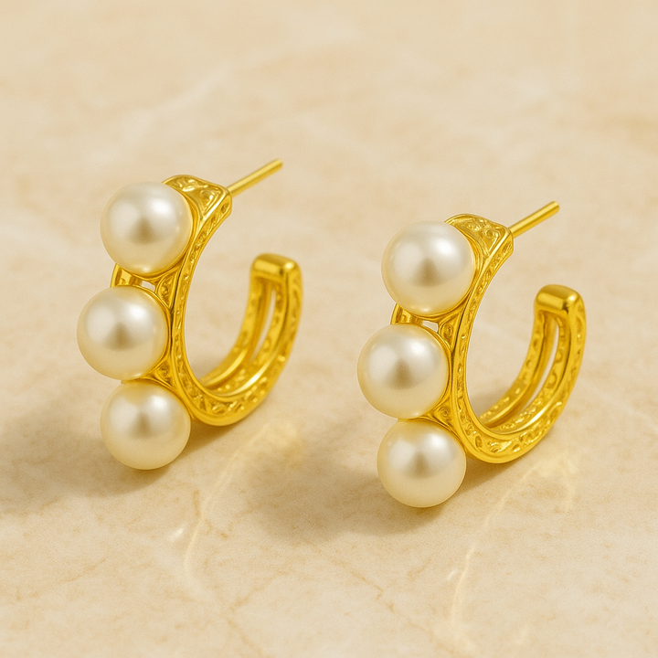 Stainless Steel Pearl Hoop Earrings