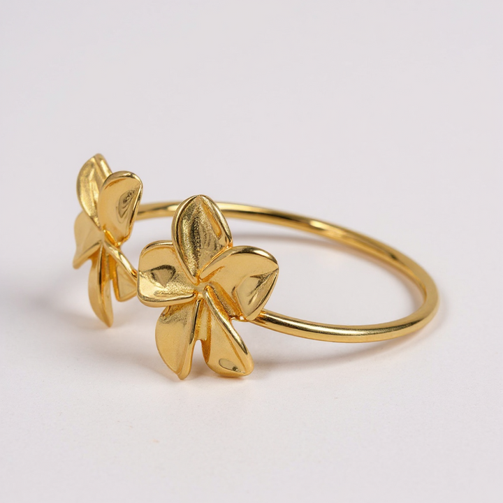Golden Plumeria Flower Cuff Bracelet
