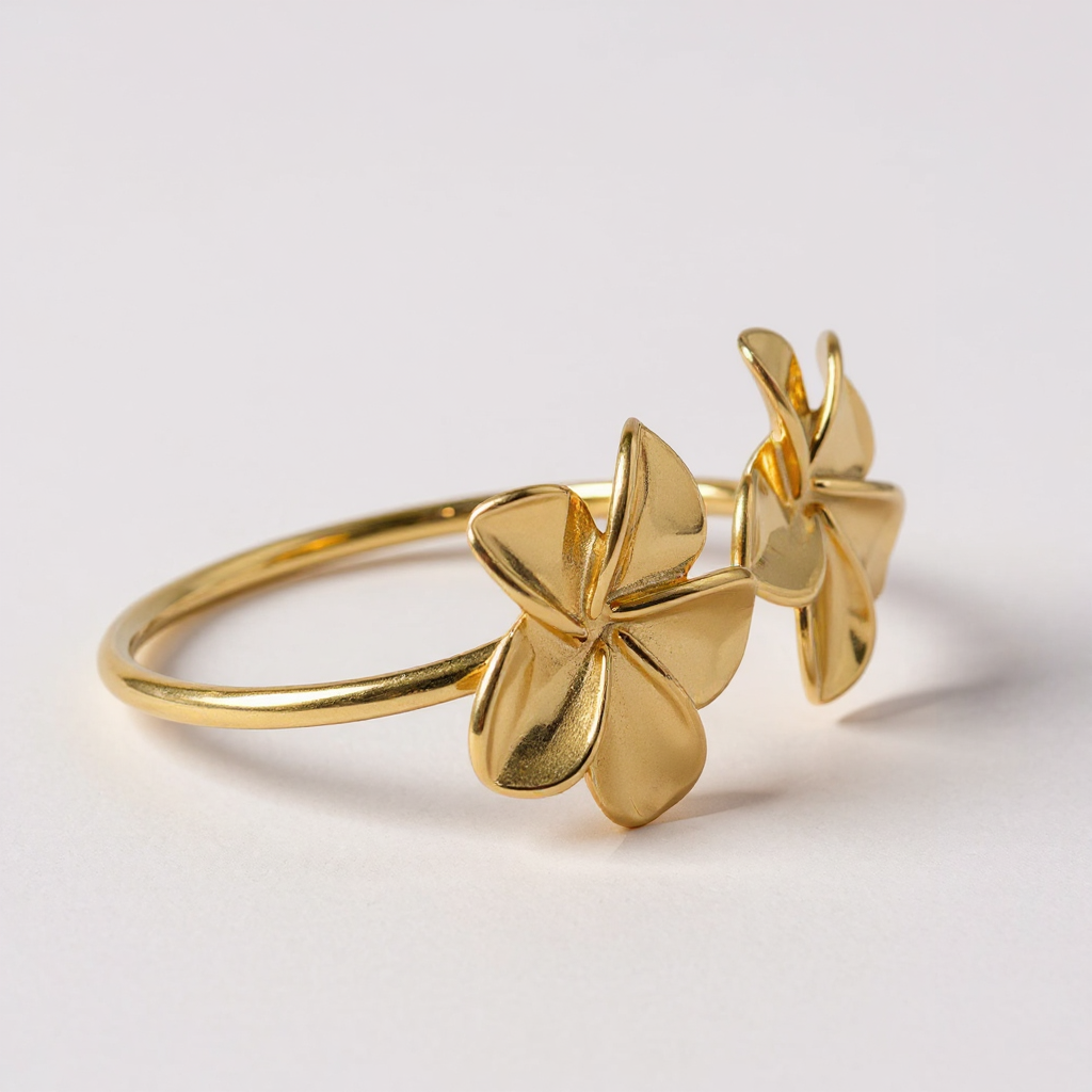 Golden Plumeria Flower Cuff Bracelet
