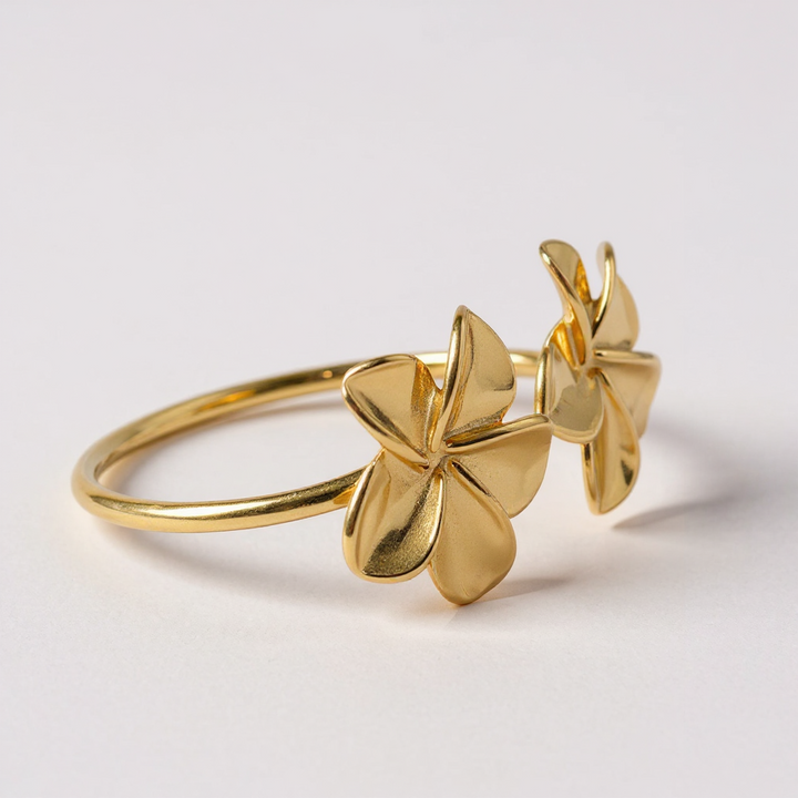 Golden Plumeria Flower Cuff Bracelet