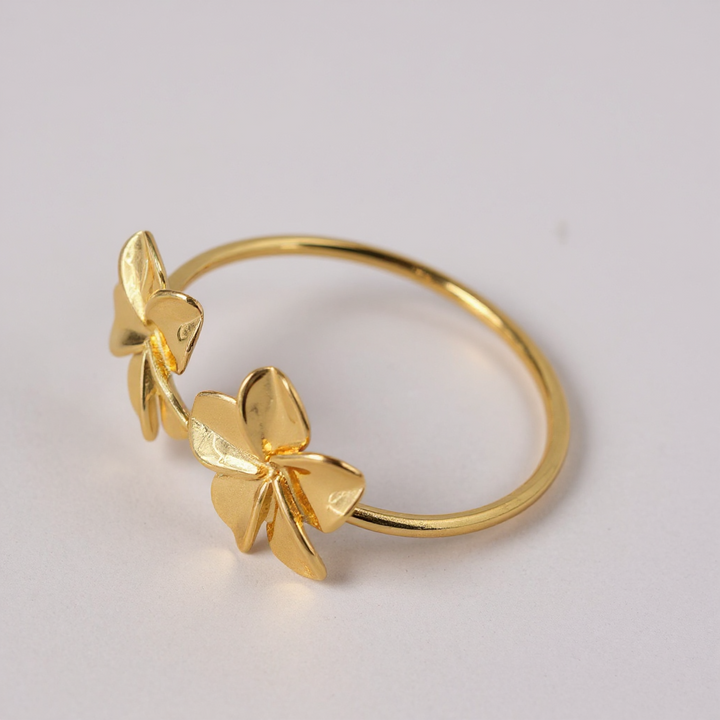 Golden Plumeria Flower Cuff Bracelet