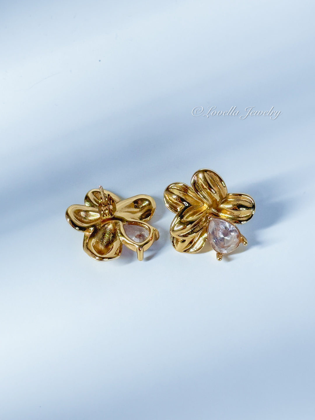 Golden Blossom Earrings with Crystal Teardrop