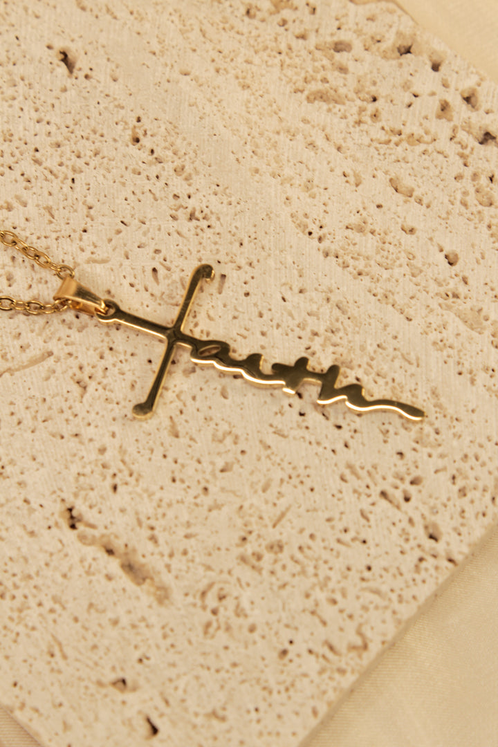 Golden 'Faith' Cross Pendant Necklace