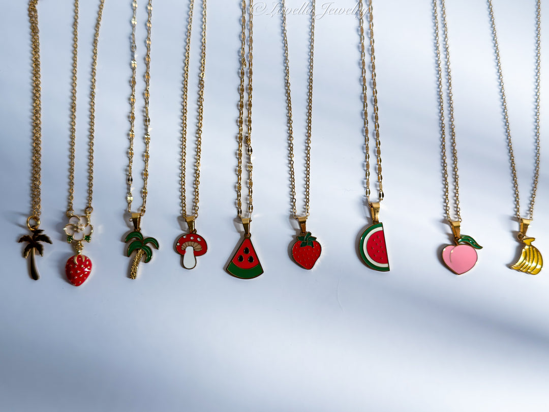 Tropical Fruit Charm Necklace – Gold Tone Stainless Steel
