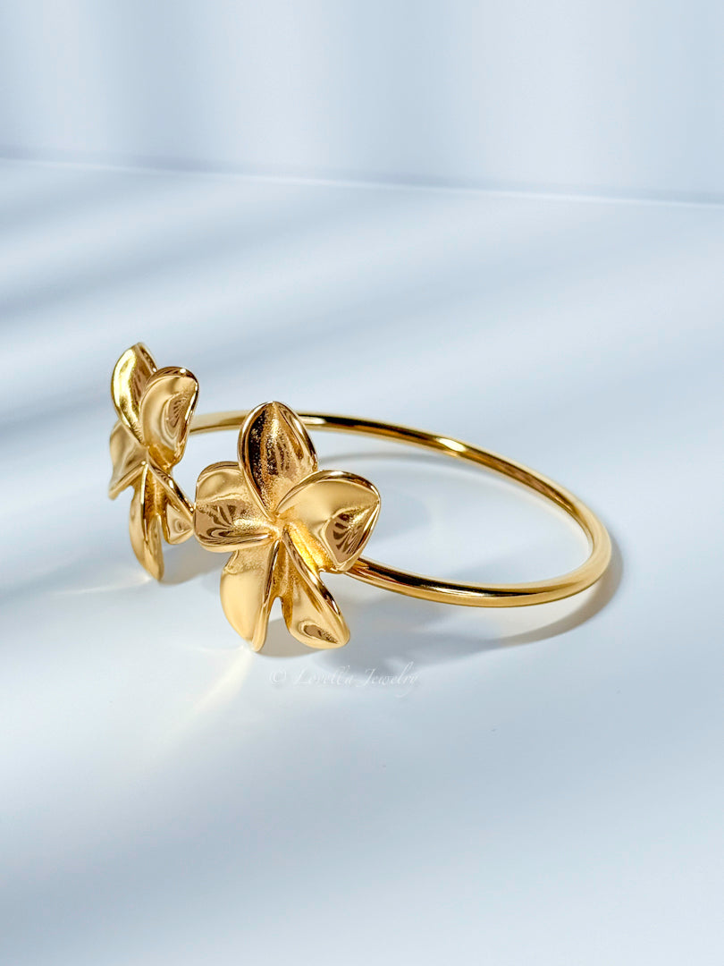 Golden Plumeria Flower Cuff Bracelet