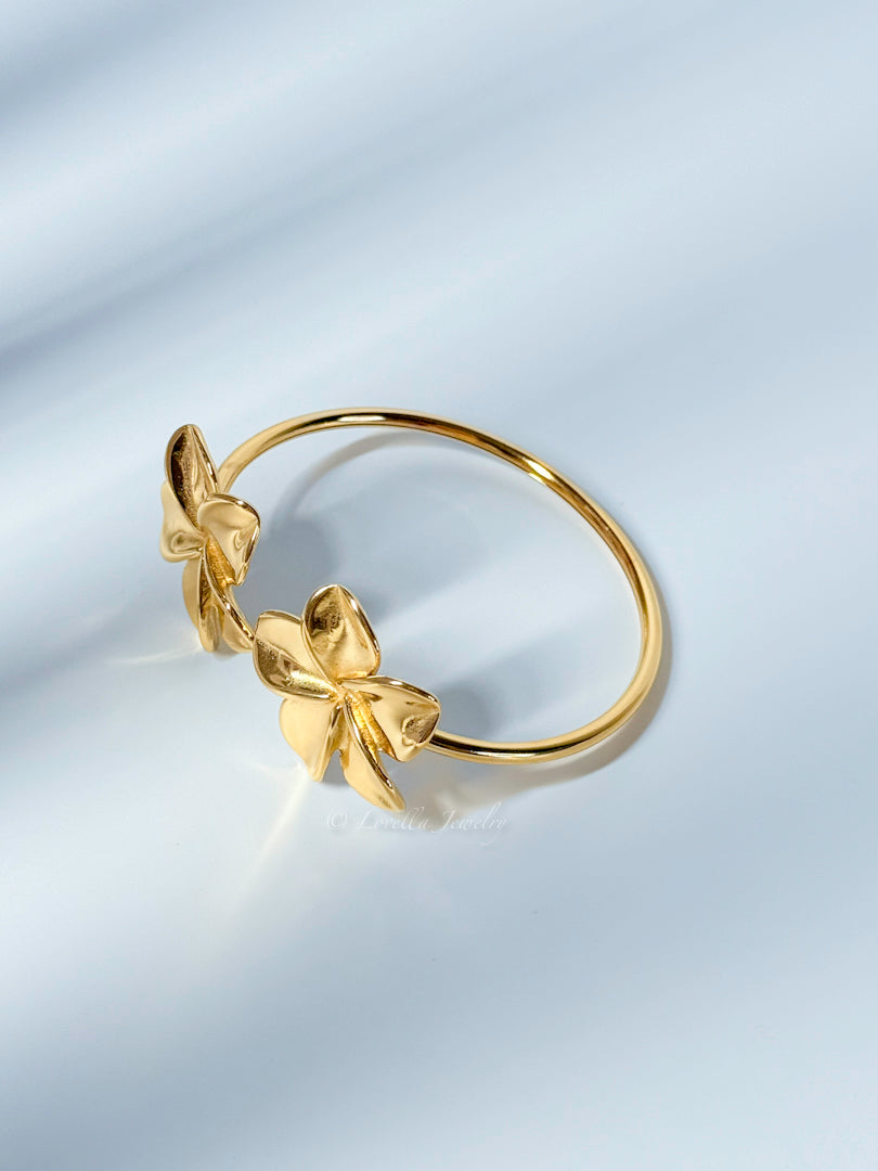 Golden Plumeria Flower Cuff Bracelet