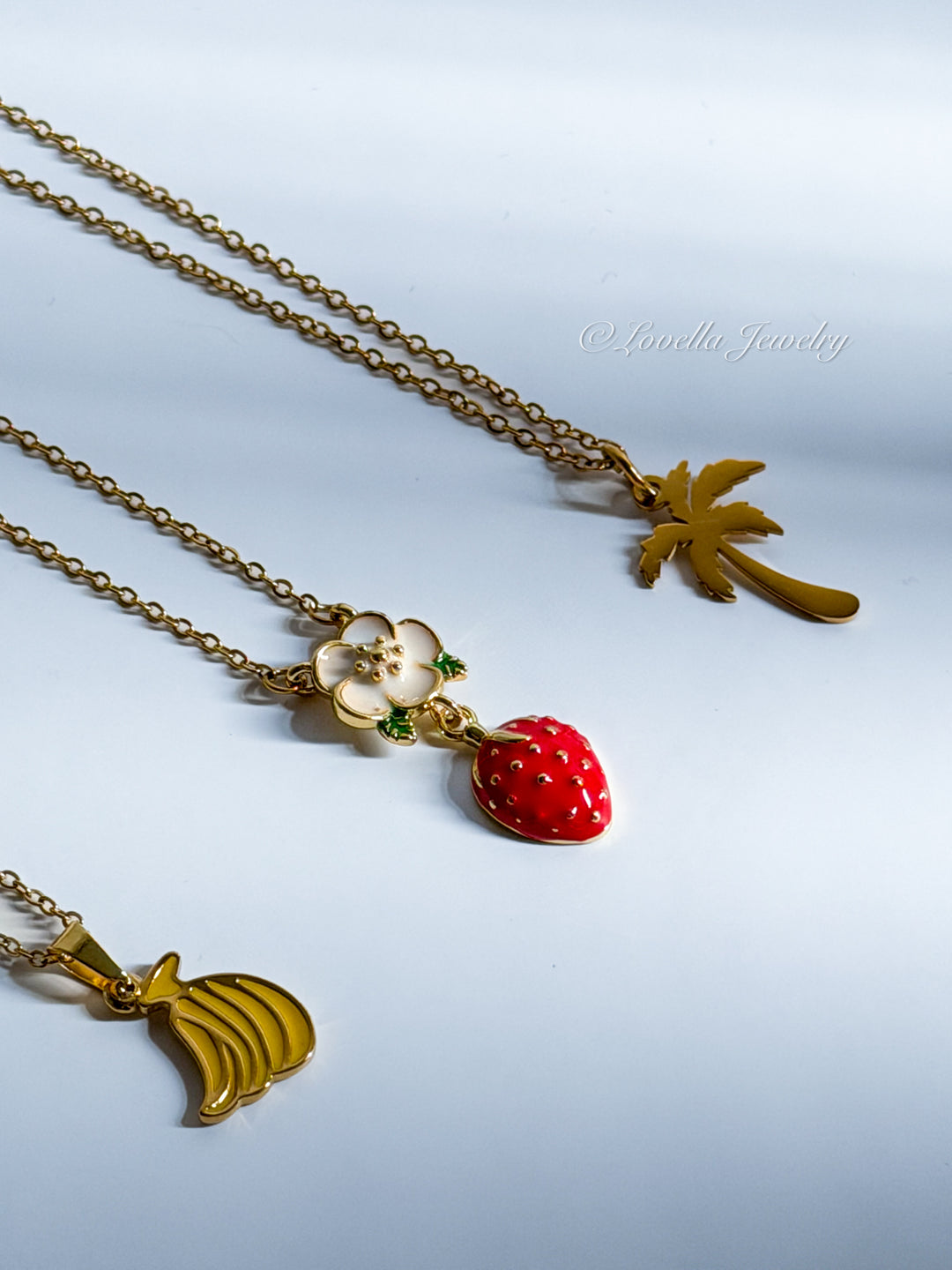 Tropical Fruit Charm Necklace – Gold Tone Stainless Steel
