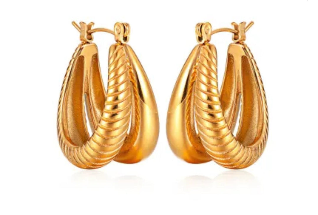 Golden Geometric Loop Earrings