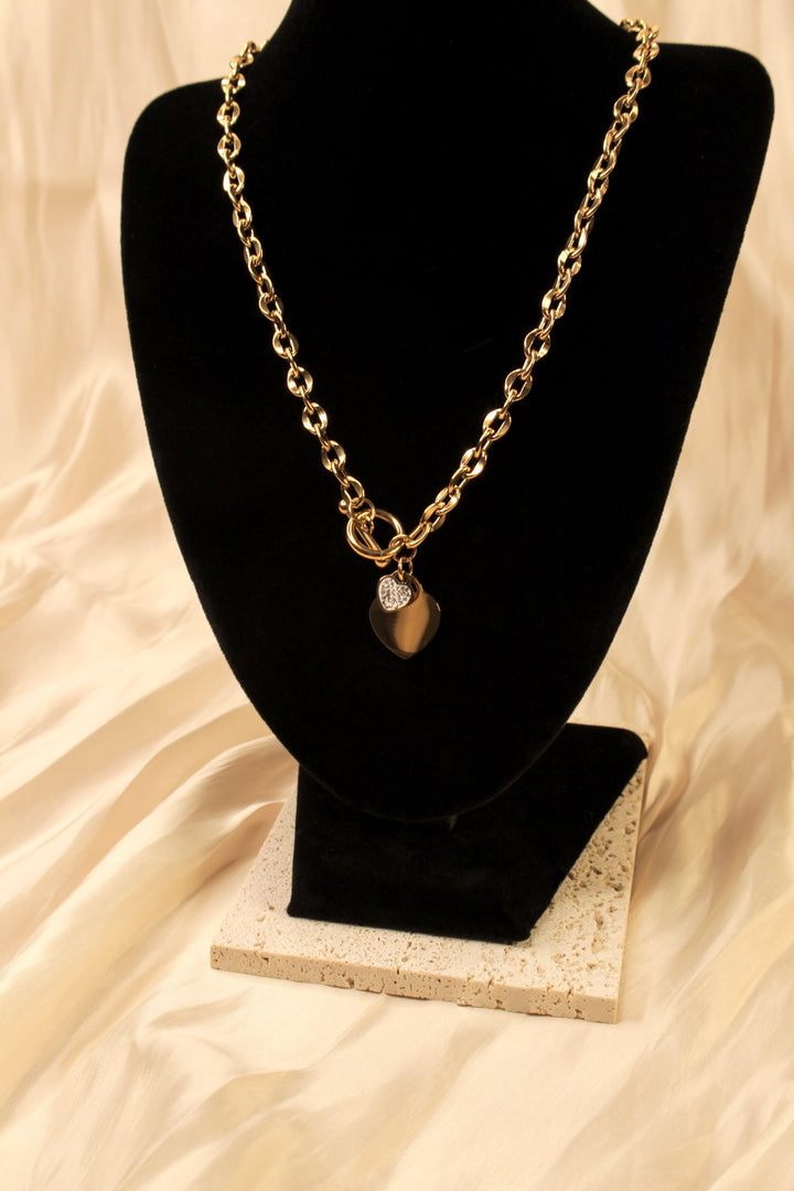 Golden Heart Charm Necklace with Crystal Accent