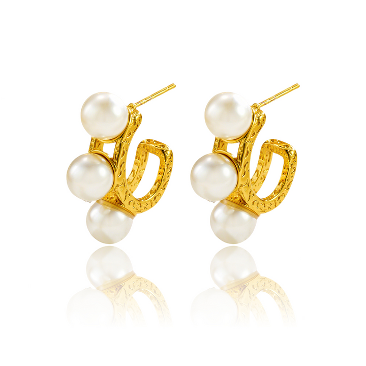 Stainless Steel Pearl Hoop Earrings