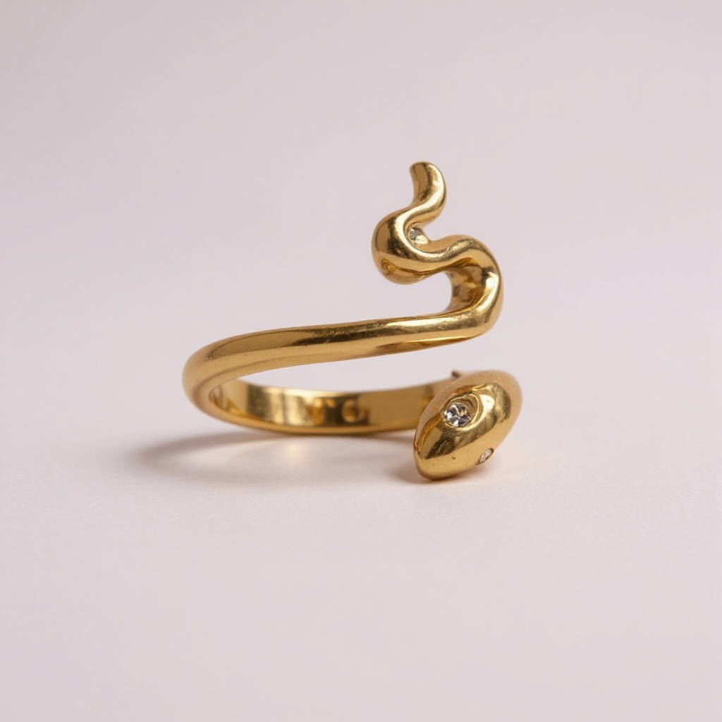 Snake Ring with Crystal Detail – Gold