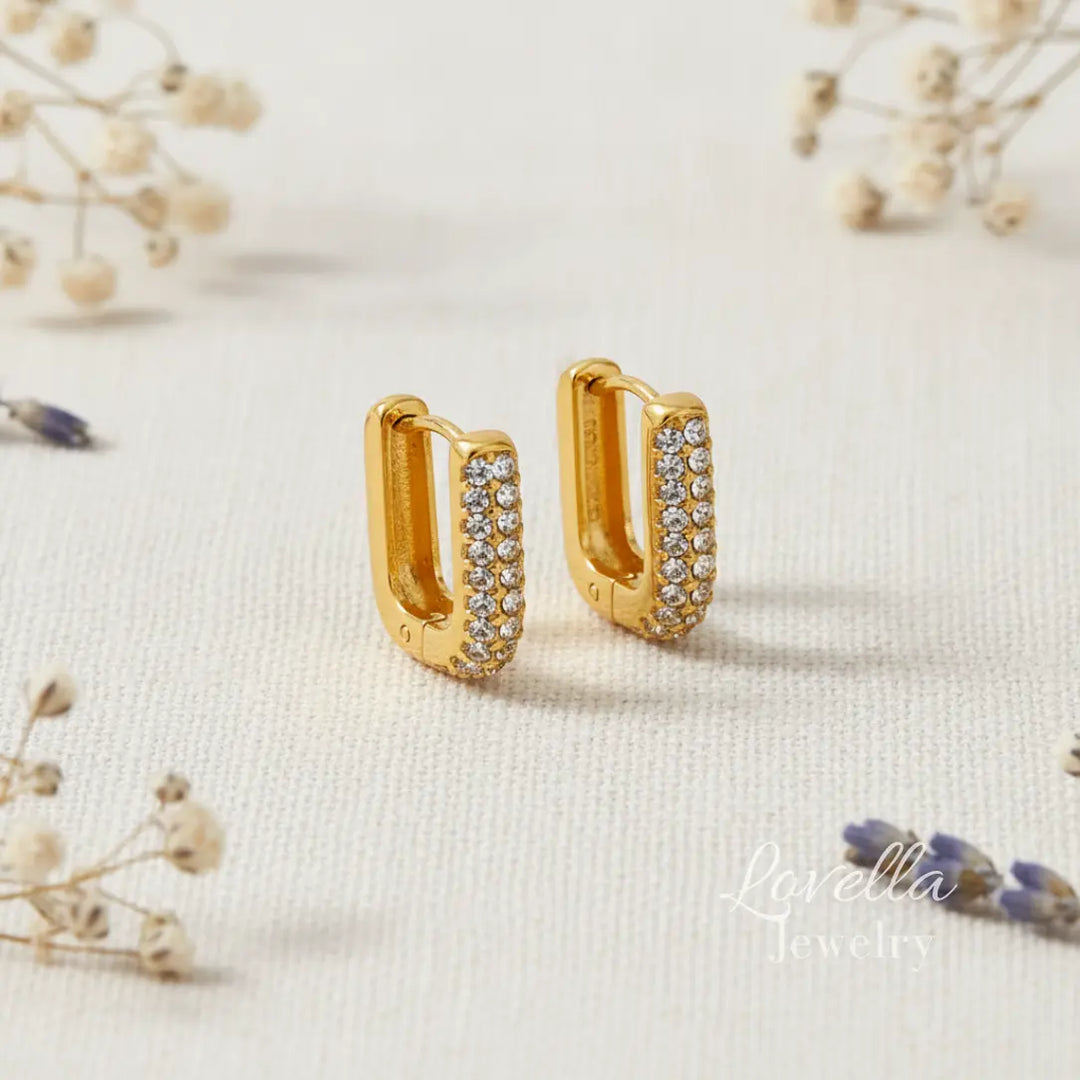 Gold Pavé Huggie Hoop Earrings