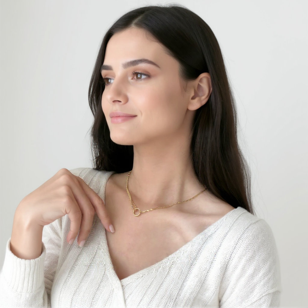 Dual Chain Circle Necklace – Gold